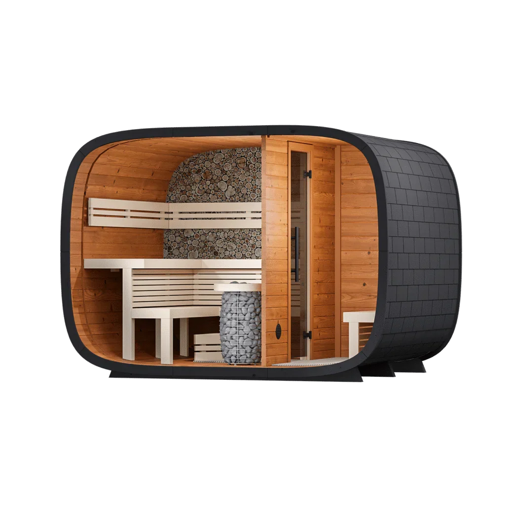 Leil Round Cube Double Outdoor Sauna Kit